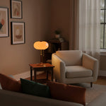 Liora Lantern Table Lamp – Walnut Wood & Amber Glass LED