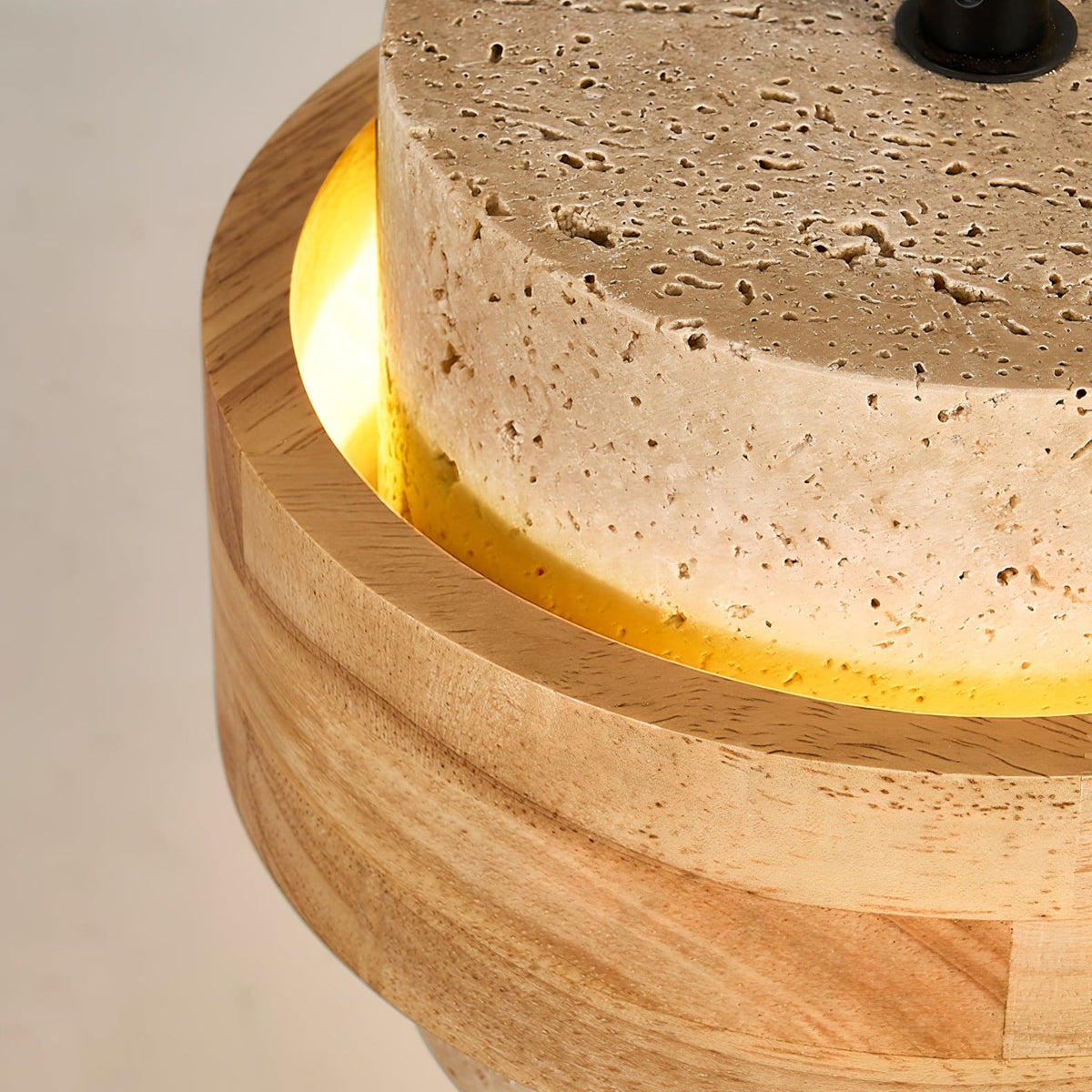 Liora Travertine Pendant Light – Natural Stone & Wood Designer Hanging Lamp
