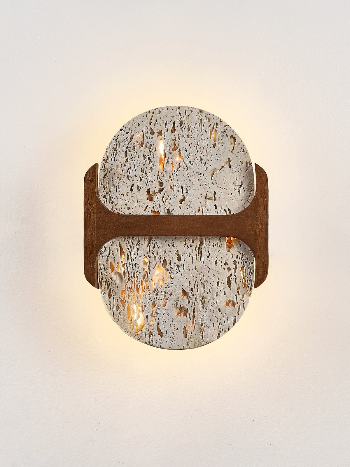 Liora Travertine Wall Sconce with Walnut Accent – Modern Organic LED Wall Light