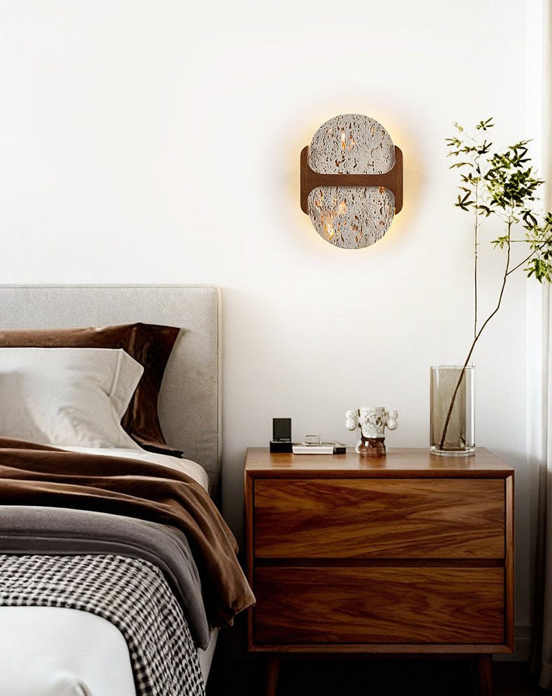 Liora Travertine Wall Sconce with Walnut Accent – Modern Organic LED Wall Light
