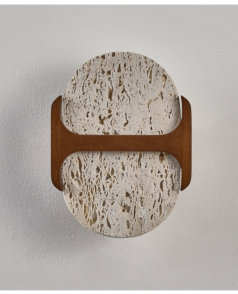 Liora Travertine Wall Sconce with Walnut Accent – Modern Organic LED Wall Light