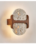 Liora Travertine Wall Sconce with Walnut Accent – Modern Organic LED Wall Light