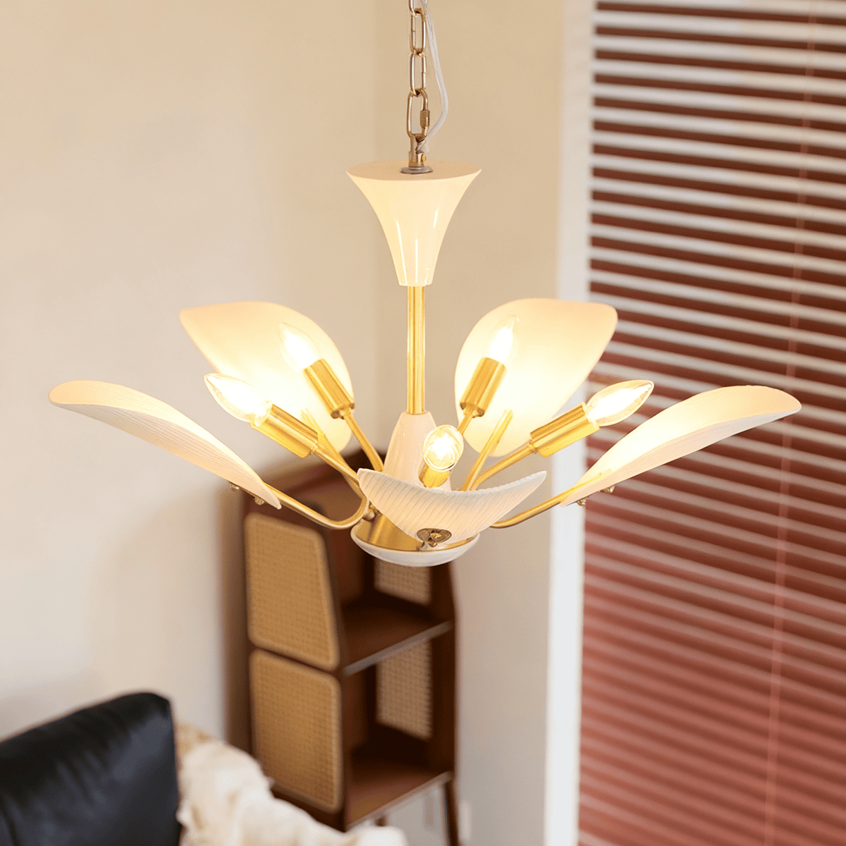 Liora Blossom Modern Floral Chandelier in Gold Brass and White Glass