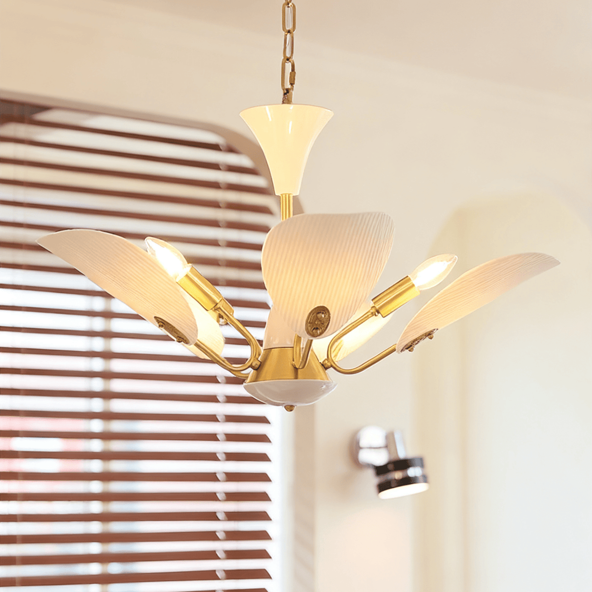 Liora Blossom Modern Floral Chandelier in Gold Brass and White Glass