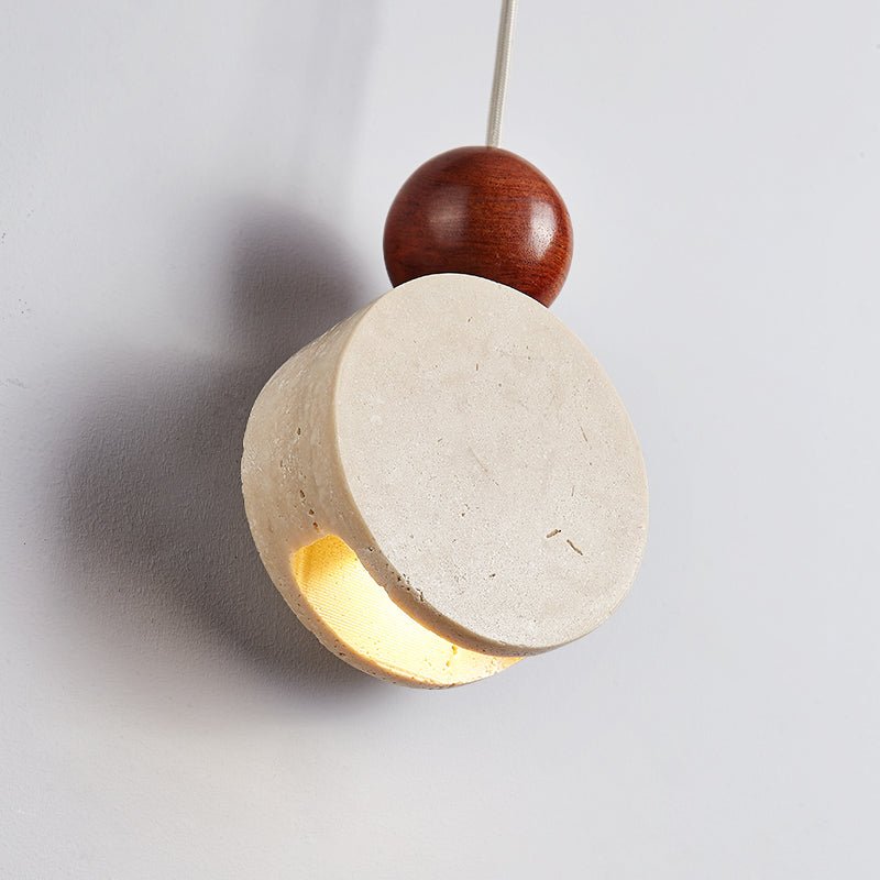 Liora Pendant Light in Yellow Travertine and Walnut Wood