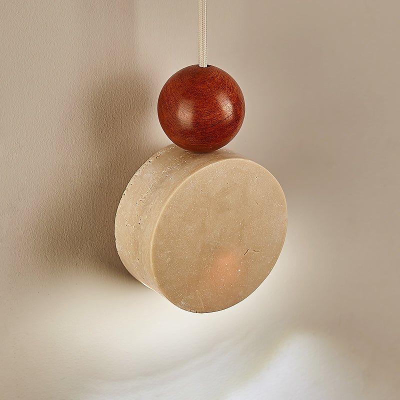 Liora Pendant Light in Yellow Travertine and Walnut Wood