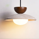 Liora Pendant Light in Travertine and Wood – Modern Designer Ceiling Lamp