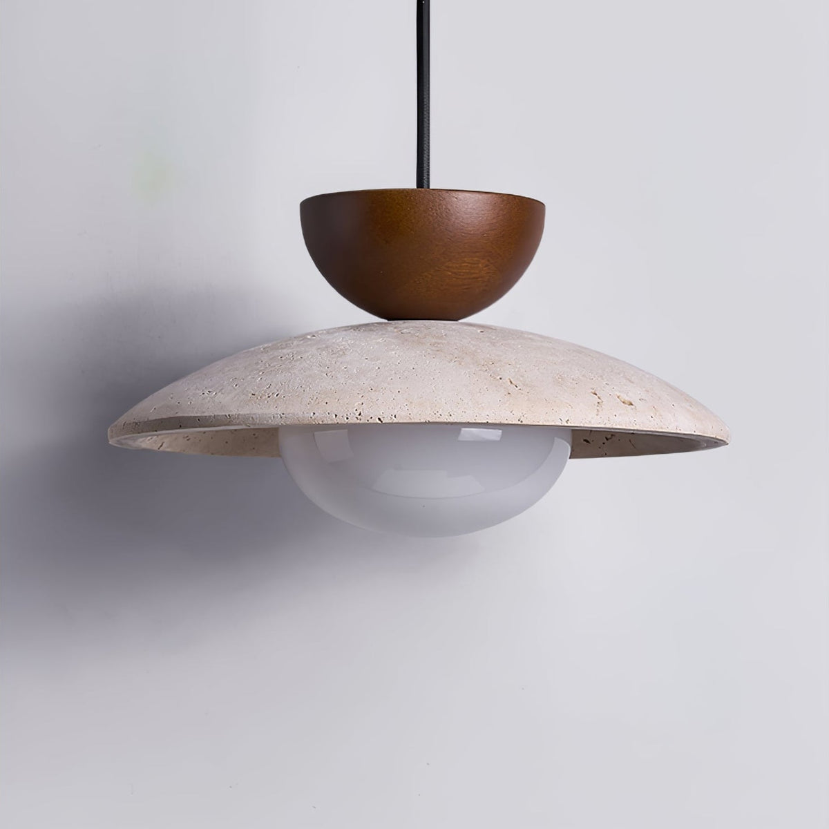 Liora Pendant Light in Travertine and Wood – Modern Designer Ceiling Lamp