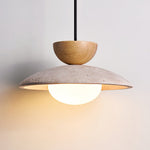 Liora Pendant Light in Travertine and Wood – Modern Designer Ceiling Lamp