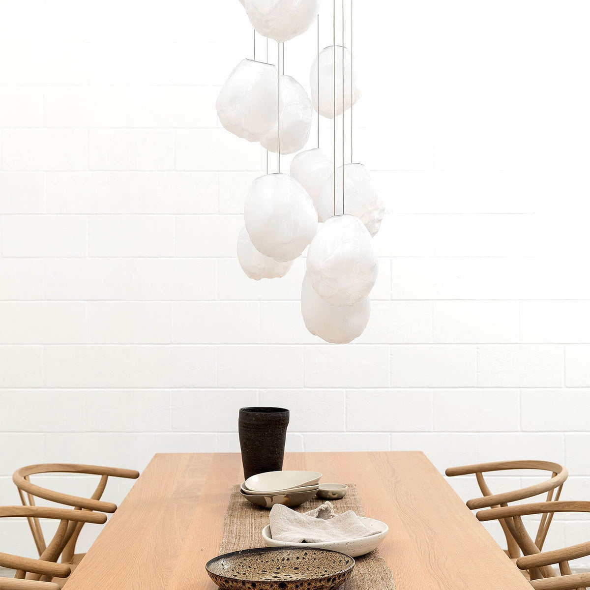 Liquid Glass Stone Pendant Light – Sculptural Blown Glass Chandelier