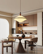Lirenne Pleat Fabric Pendant Light with Walnut Wood Accent