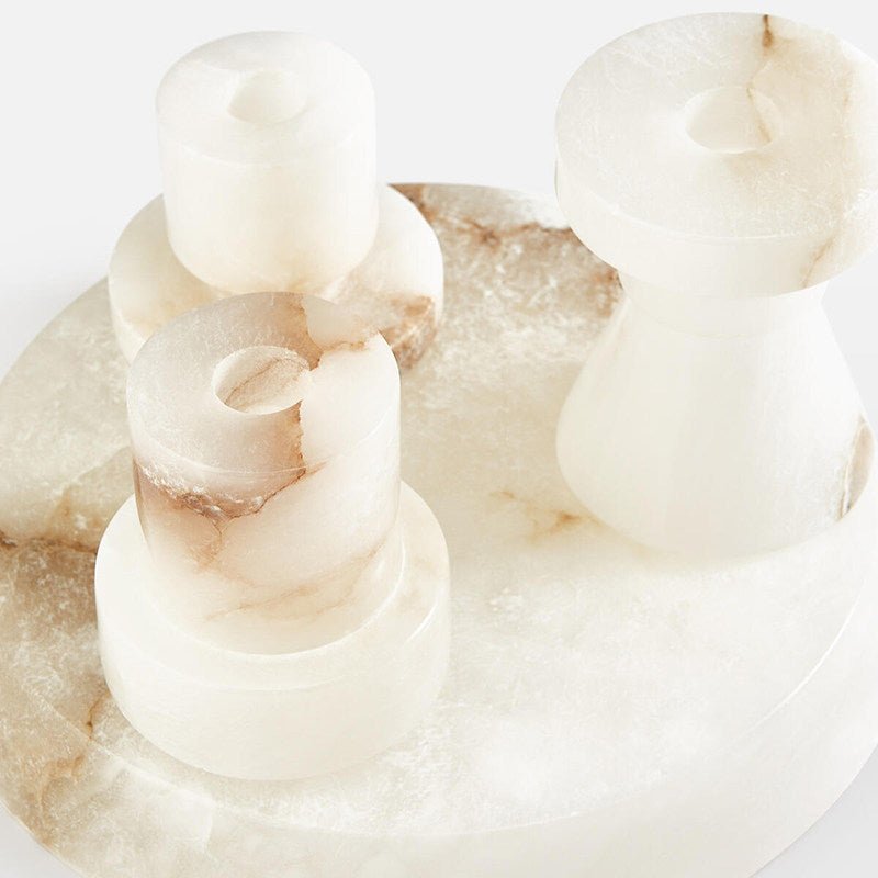 Lithia Tiered Marble Candle Holder – Sculptural White Stone Accent for Modern Interiors