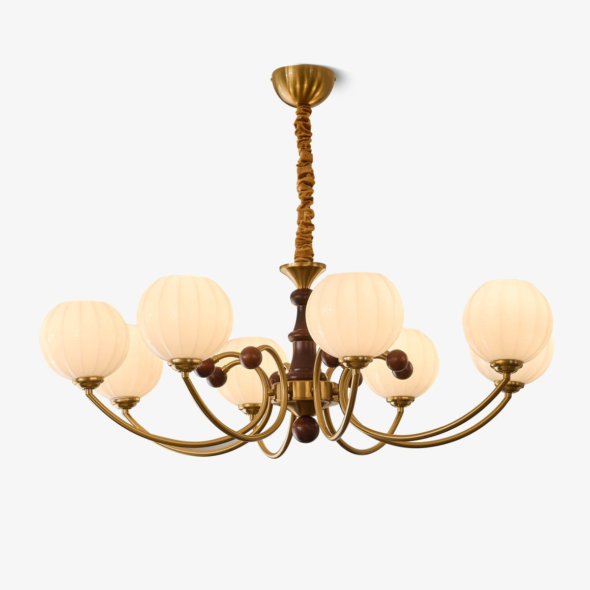 Livia Six-Light Modern Globe Chandelier in Walnut and Gold