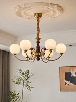 Livia Six-Light Modern Globe Chandelier in Walnut and Gold
