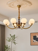 Livia Six-Light Modern Globe Chandelier in Walnut and Gold
