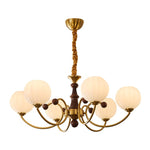 Livia Six-Light Modern Globe Chandelier in Walnut and Gold