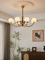 Livia Six-Light Modern Globe Chandelier in Walnut and Gold