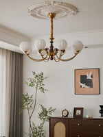 Livia Six-Light Modern Globe Chandelier in Walnut and Gold