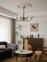 Livia Six-Light Modern Globe Chandelier in Walnut and Gold