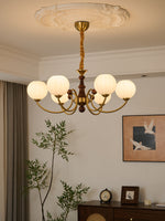 Livia Six-Light Modern Globe Chandelier in Walnut and Gold