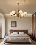 Livia Six-Light Modern Globe Chandelier in Walnut and Gold