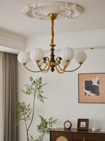 Livia Six-Light Modern Globe Chandelier in Walnut and Gold