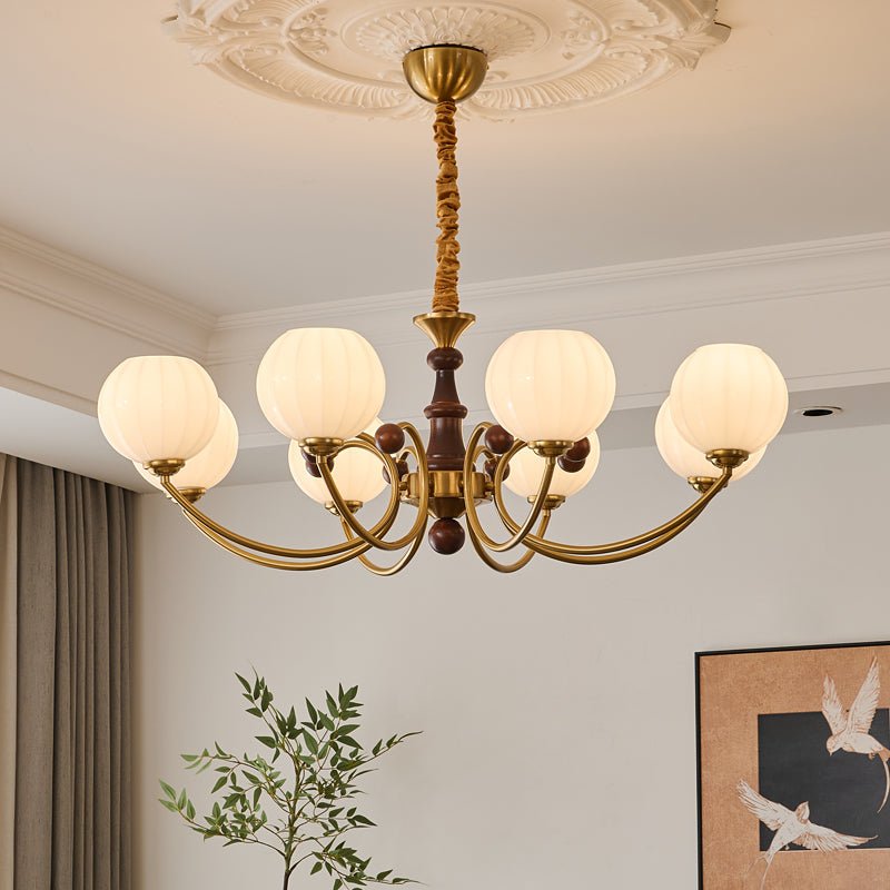 Livia Six-Light Modern Globe Chandelier in Walnut and Gold
