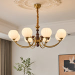 Livia Six-Light Modern Globe Chandelier in Walnut and Gold