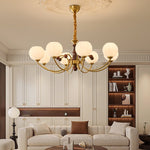 Livia Six-Light Modern Globe Chandelier in Walnut and Gold