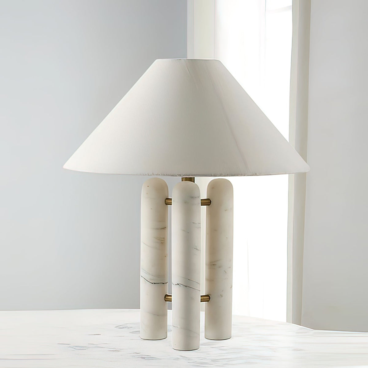 Lloyd Sculptural Marble Table Lamp with Silk Shade