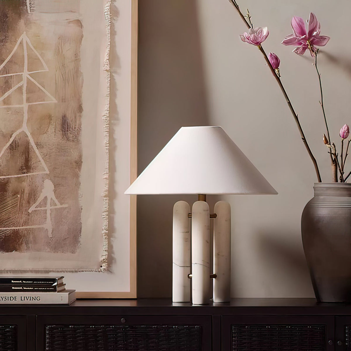 Lloyd Sculptural Marble Table Lamp with Silk Shade
