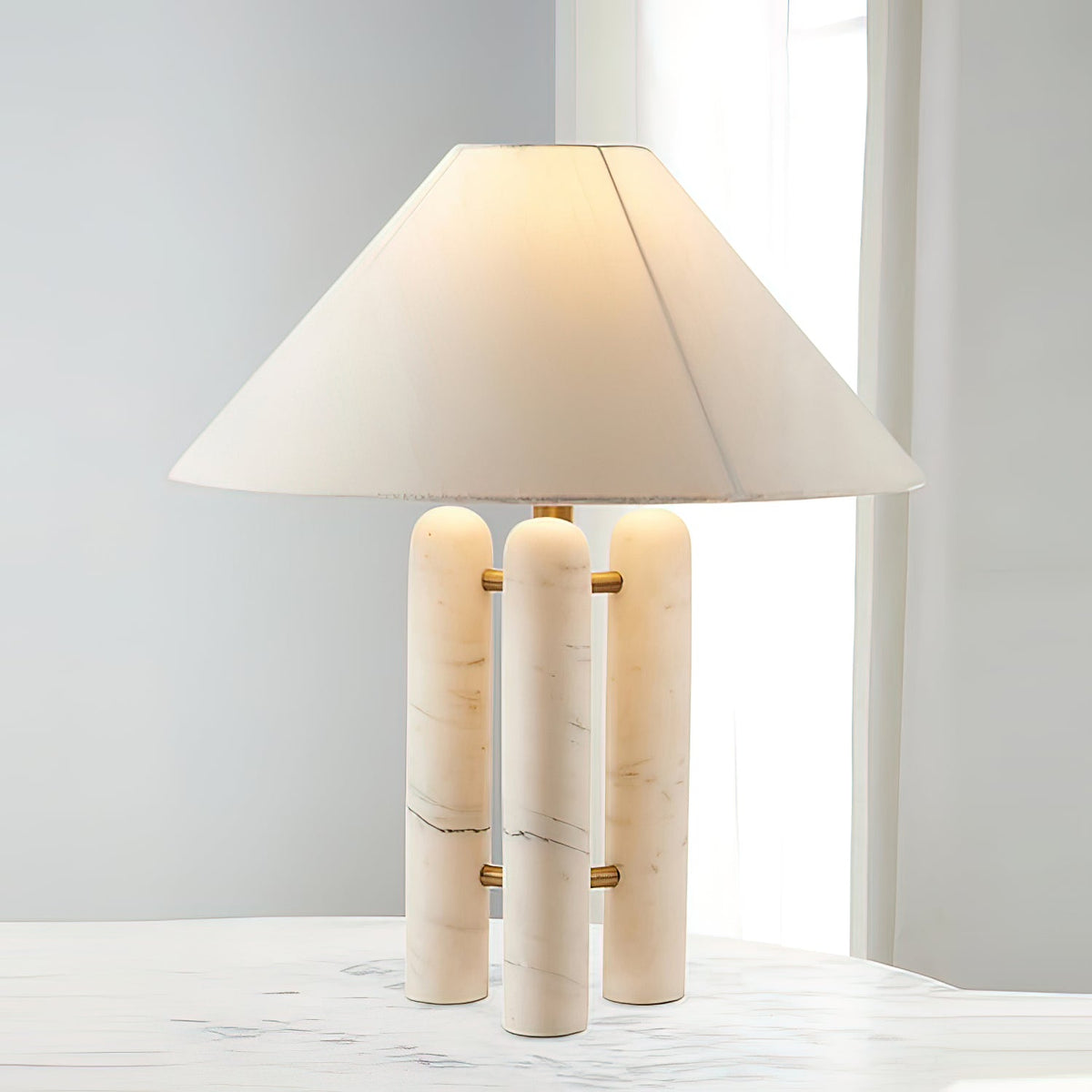 Lloyd Sculptural Marble Table Lamp with Silk Shade
