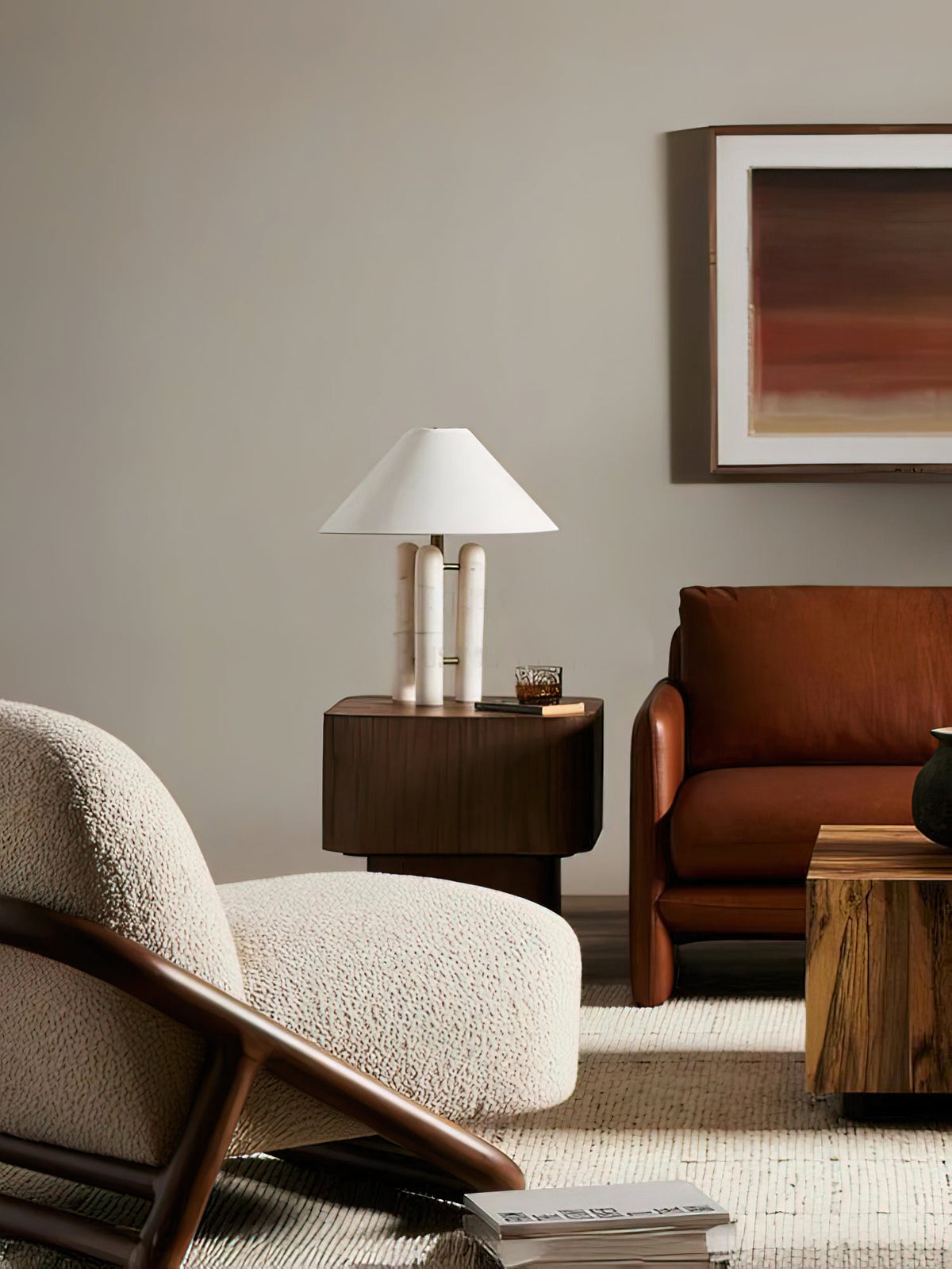Lloyd Sculptural Marble Table Lamp with Silk Shade