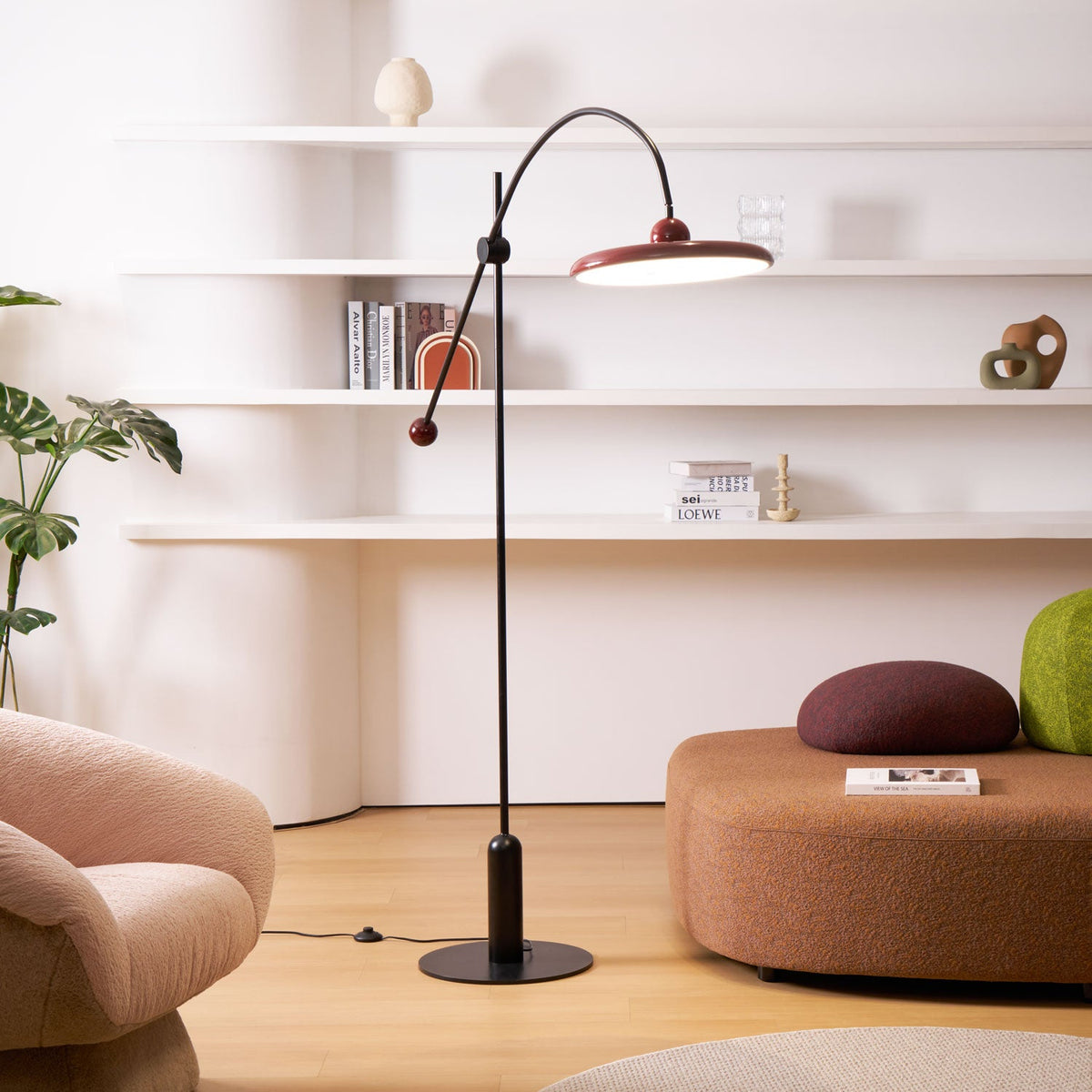 Lola Floor Lamp – Sculptural Modern LED Floor Lamp with Asymmetrical Red Shade