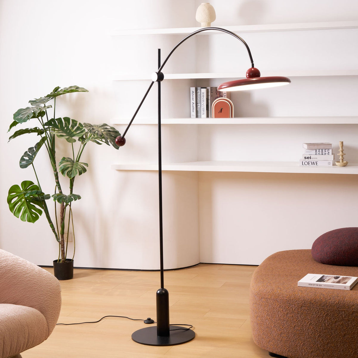 Lola Floor Lamp – Sculptural Modern LED Floor Lamp with Asymmetrical Red Shade