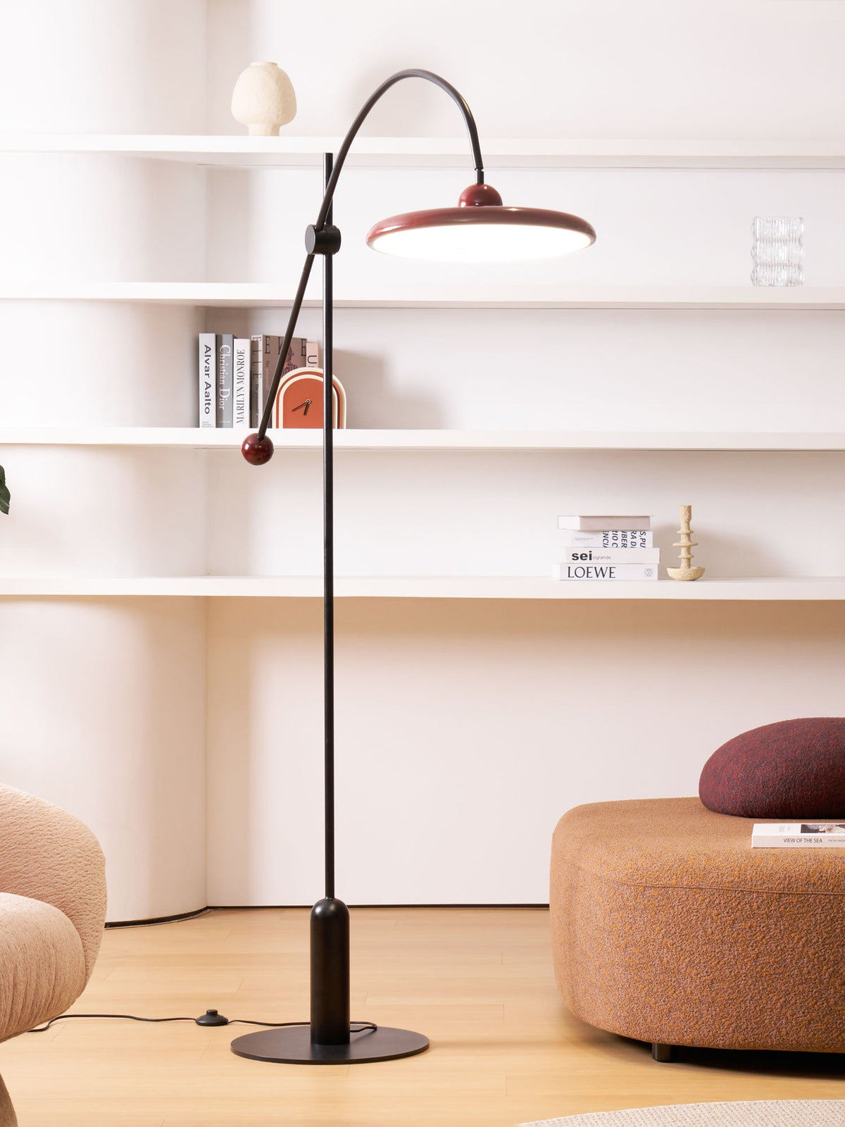 Lola Floor Lamp – Sculptural Modern LED Floor Lamp with Asymmetrical Red Shade