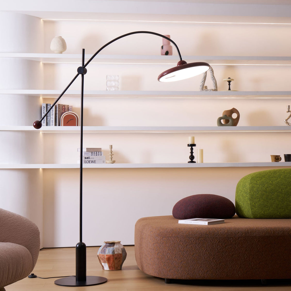 Lola Floor Lamp – Sculptural Modern LED Floor Lamp with Asymmetrical Red Shade