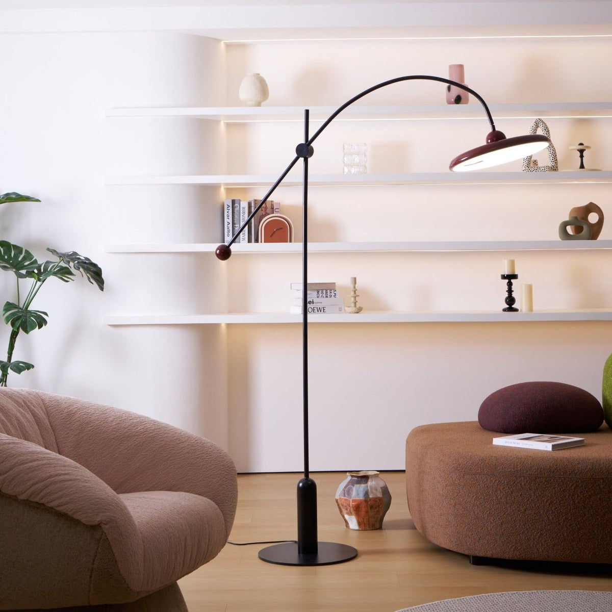 Lola Floor Lamp – Sculptural Modern LED Floor Lamp with Asymmetrical Red Shade