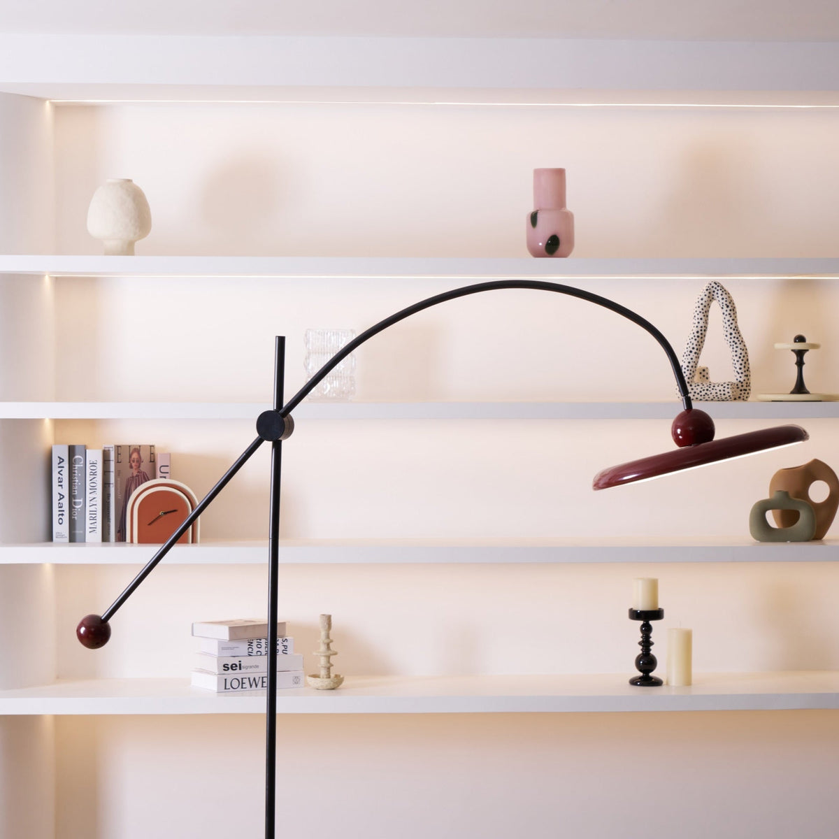 Lola Floor Lamp – Sculptural Modern LED Floor Lamp with Asymmetrical Red Shade