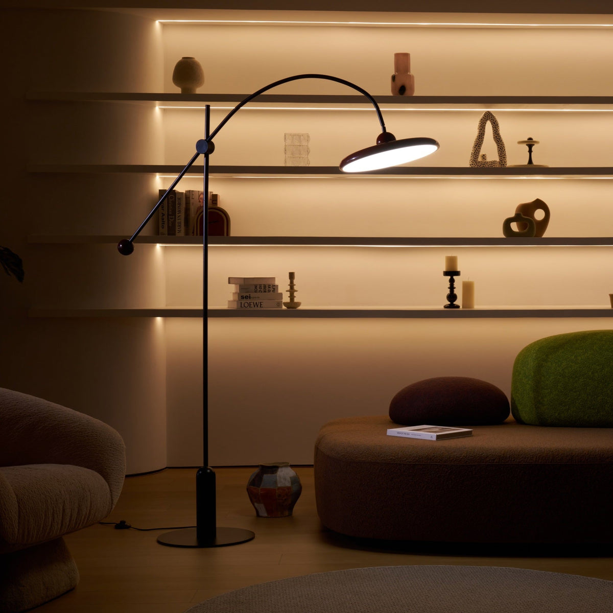 Lola Floor Lamp – Sculptural Modern LED Floor Lamp with Asymmetrical Red Shade