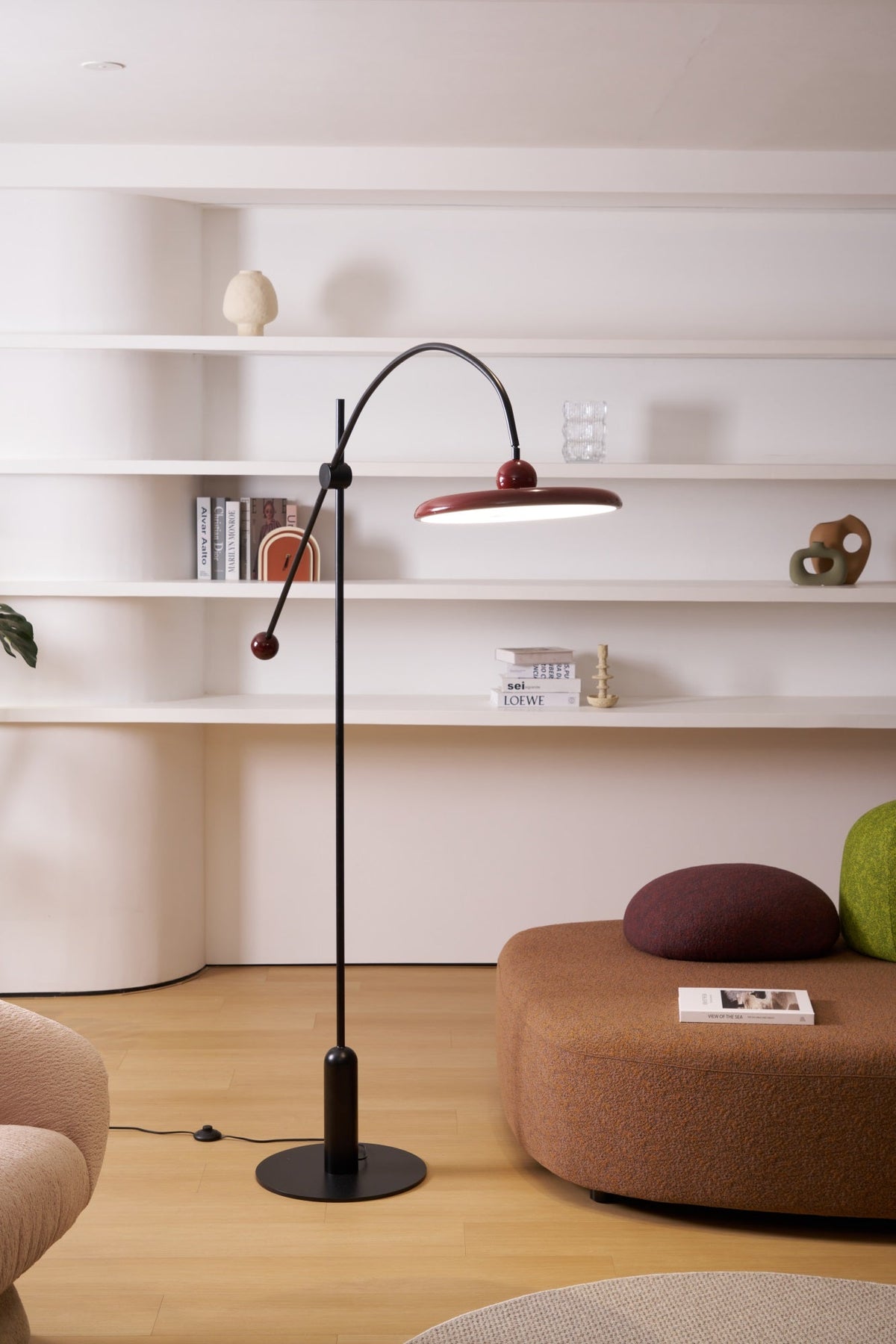 Lola Floor Lamp – Sculptural Modern LED Floor Lamp with Asymmetrical Red Shade
