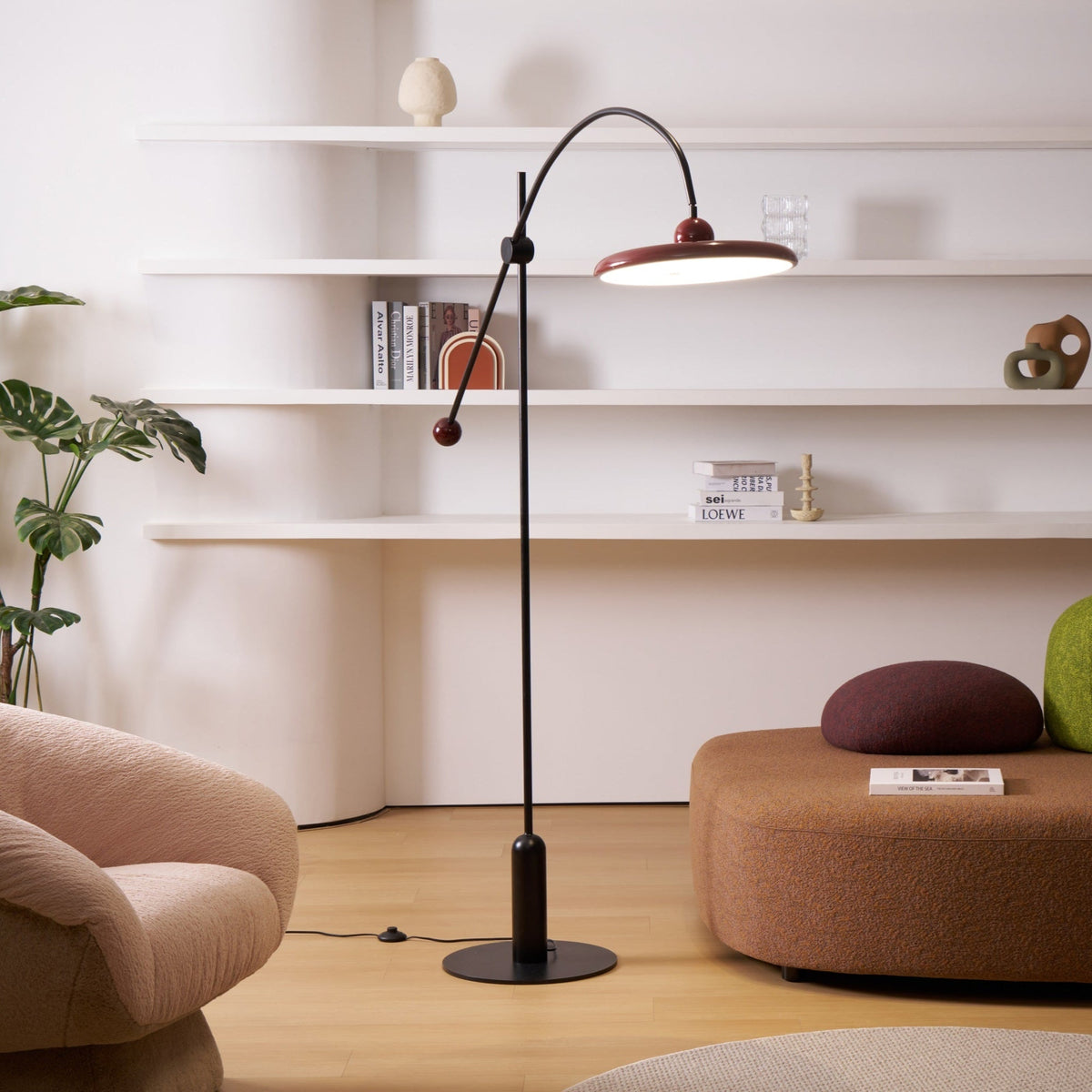 Lola Floor Lamp – Sculptural Modern LED Floor Lamp with Asymmetrical Red Shade