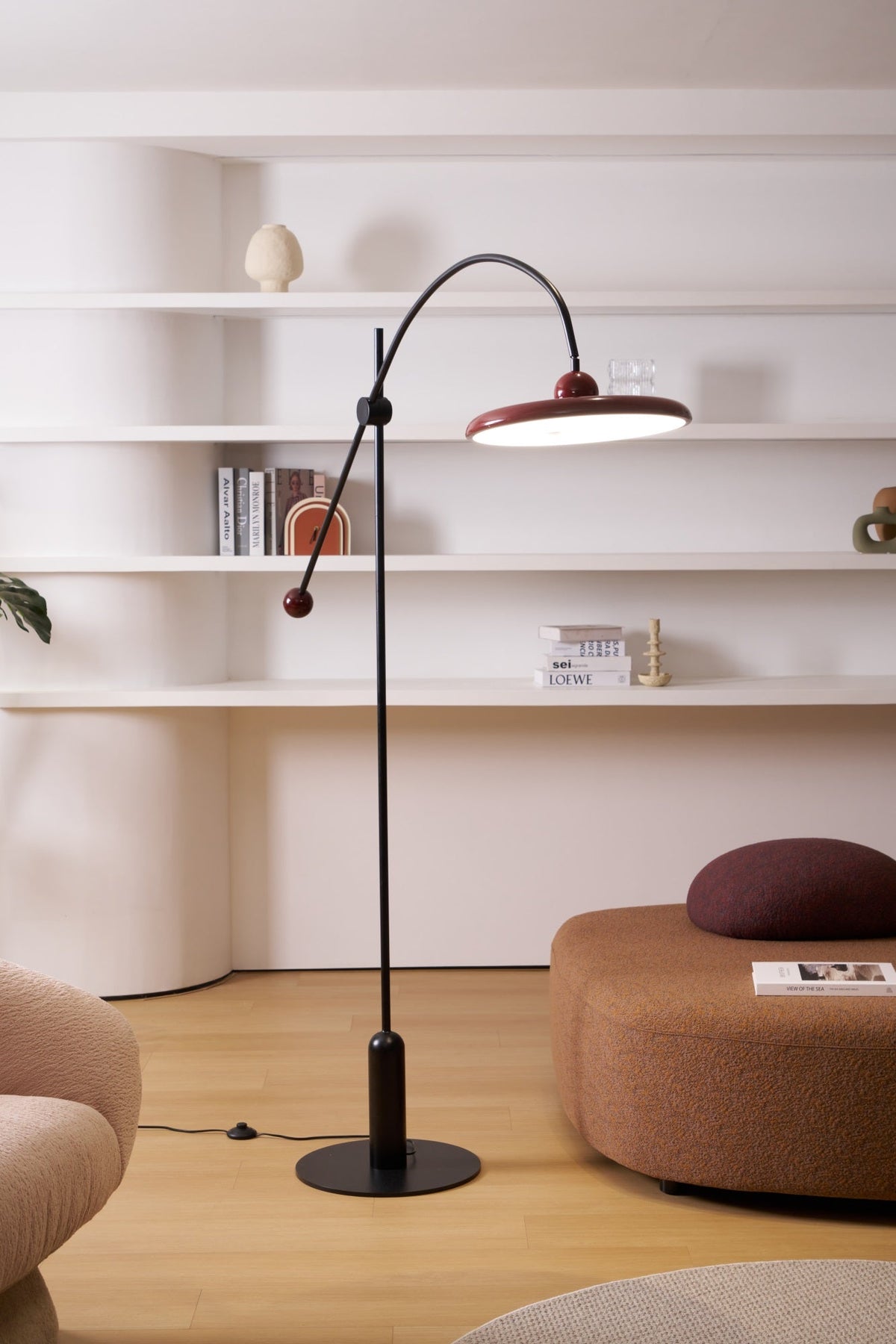 Lola Floor Lamp – Sculptural Modern LED Floor Lamp with Asymmetrical Red Shade
