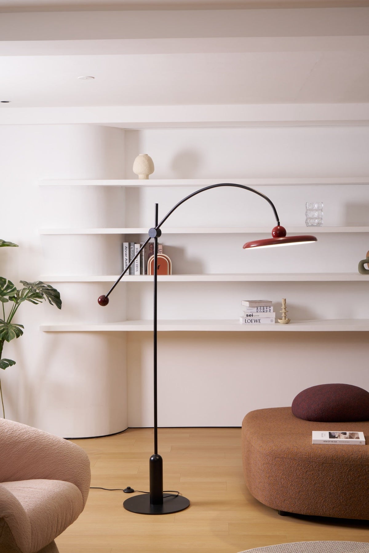 Lola Floor Lamp – Sculptural Modern LED Floor Lamp with Asymmetrical Red Shade