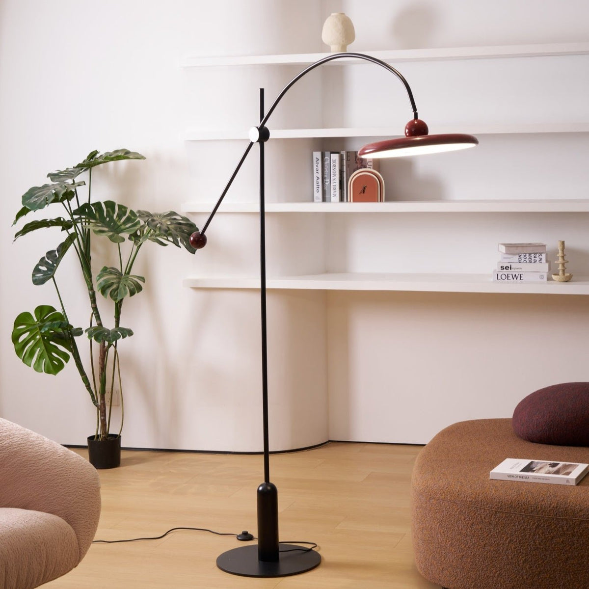 Lola Floor Lamp – Sculptural Modern LED Floor Lamp with Asymmetrical Red Shade