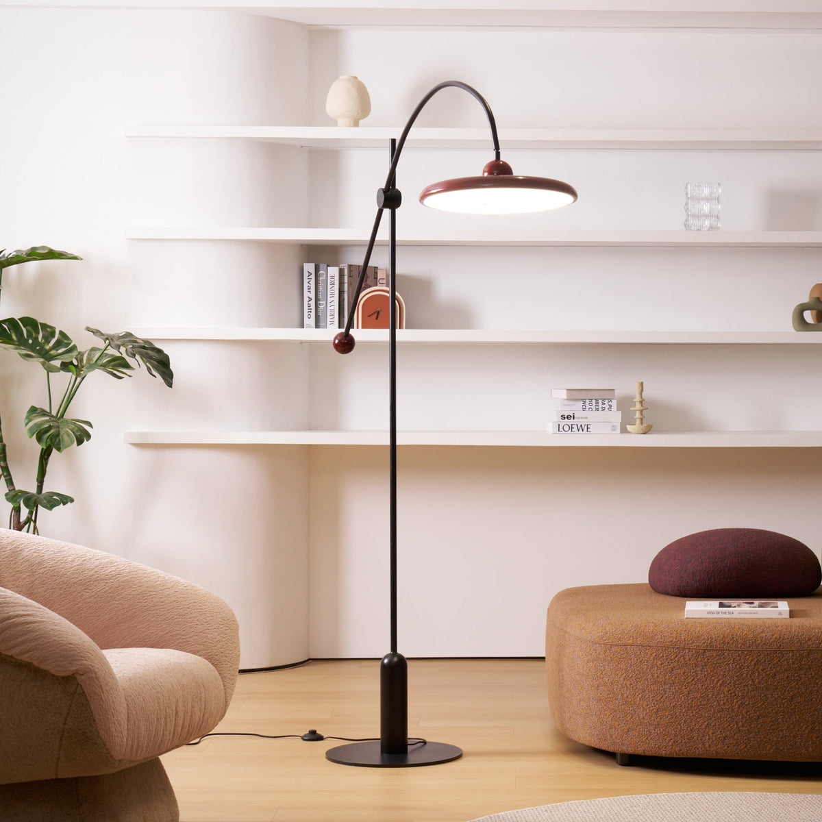 Lola Floor Lamp – Sculptural Modern LED Floor Lamp with Asymmetrical Red Shade