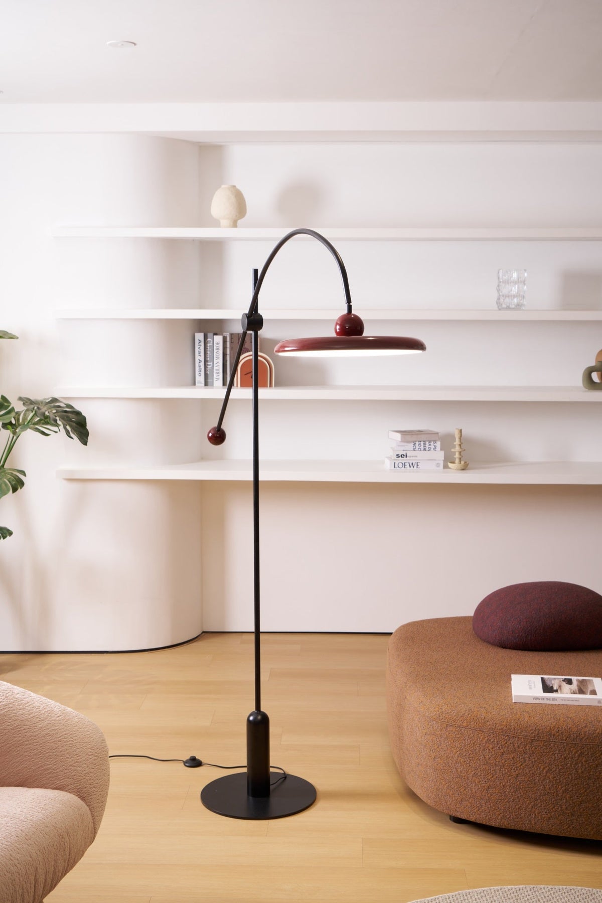 Lola Floor Lamp – Sculptural Modern LED Floor Lamp with Asymmetrical Red Shade
