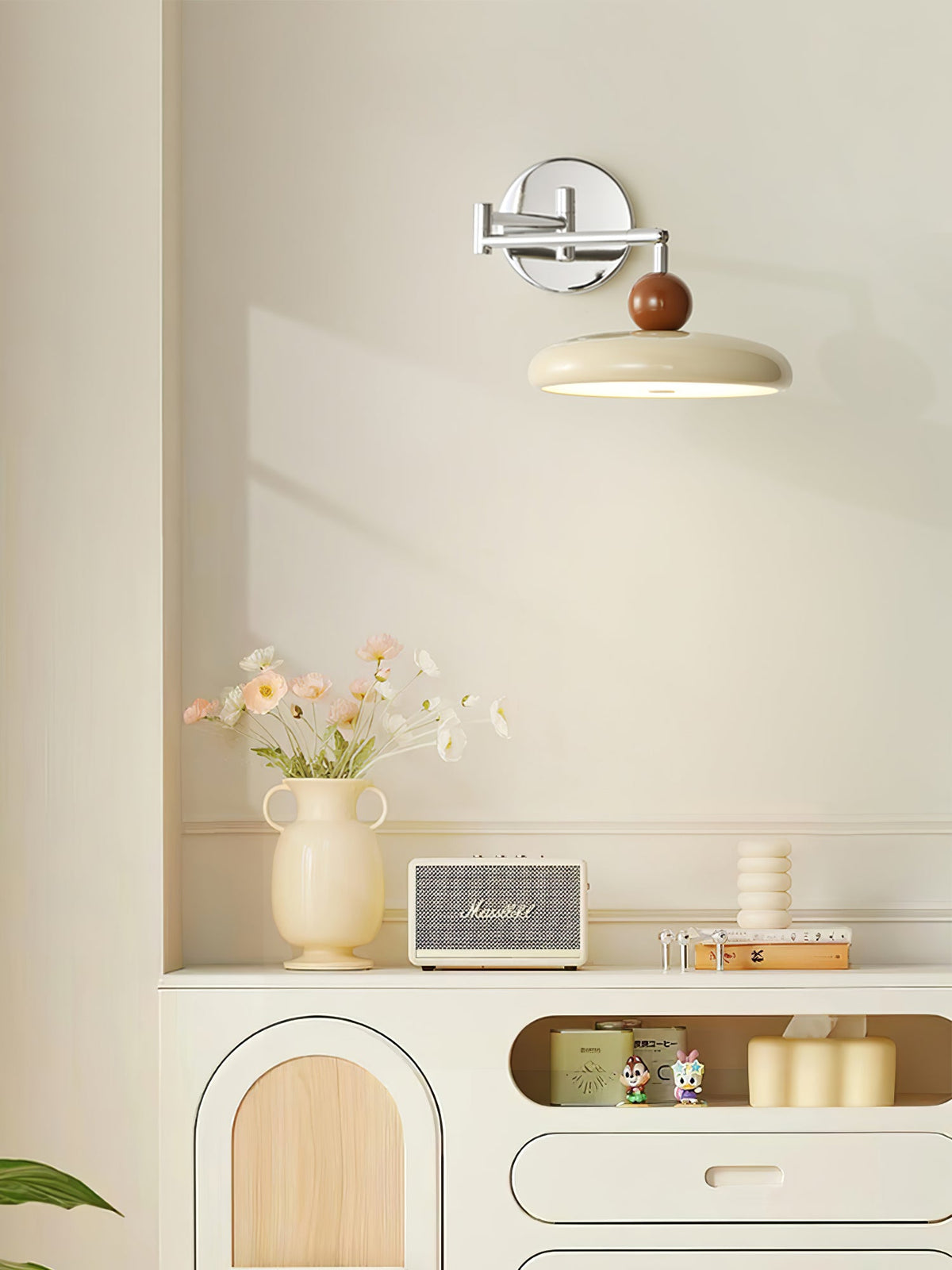 Lola Swing Arm Wall Sconce in Chrome or Green with Beige Shade