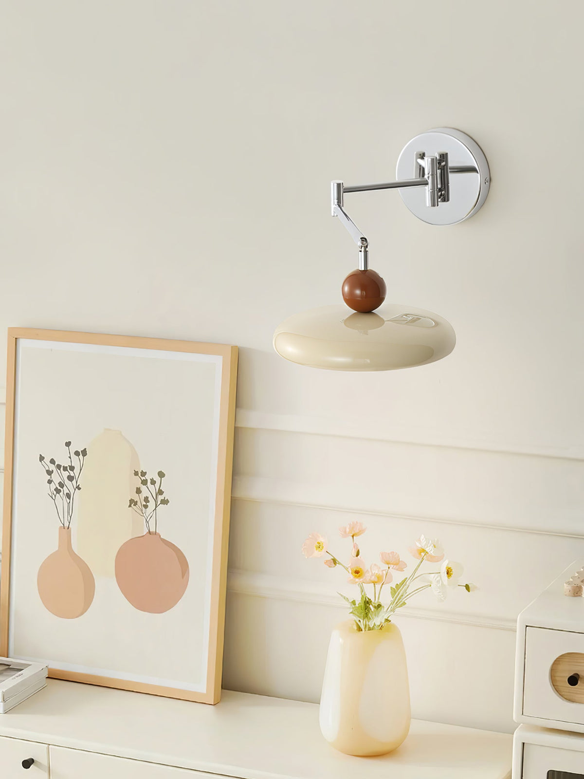 Lola Swing Arm Wall Sconce in Chrome or Green with Beige Shade