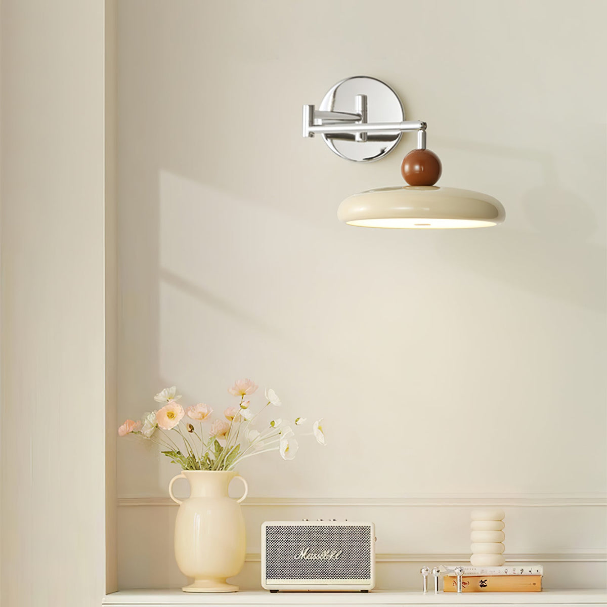 Lola Swing Arm Wall Sconce in Chrome or Green with Beige Shade